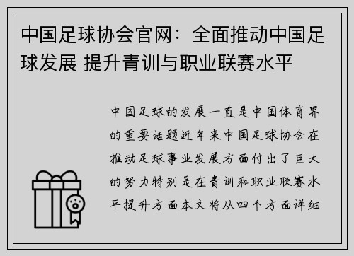 中国足球协会官网：全面推动中国足球发展 提升青训与职业联赛水平