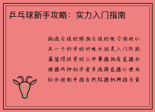 乒乓球新手攻略：实力入门指南